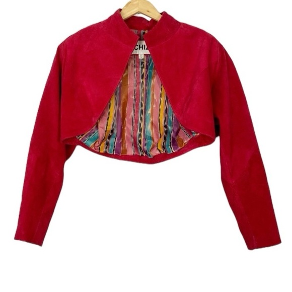 CHIA Vintage Moto Leather Jacket Red - Picture 1 of 15